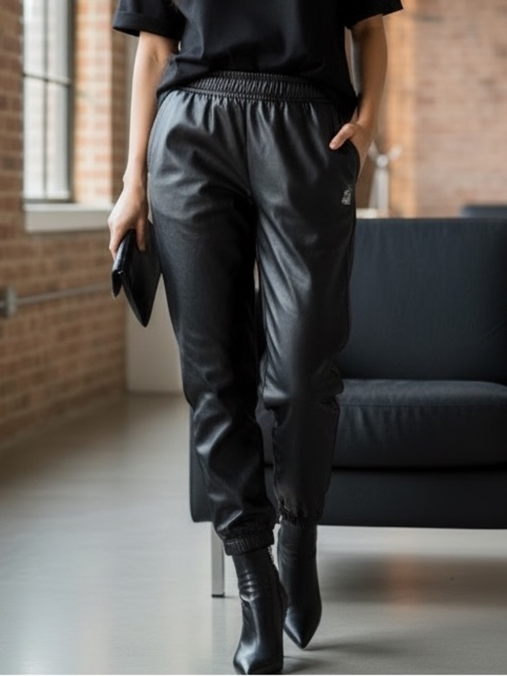 Avec Les Filled Anthropologie Sleek Jogger Moto  Faux Leather Streetwear Pants